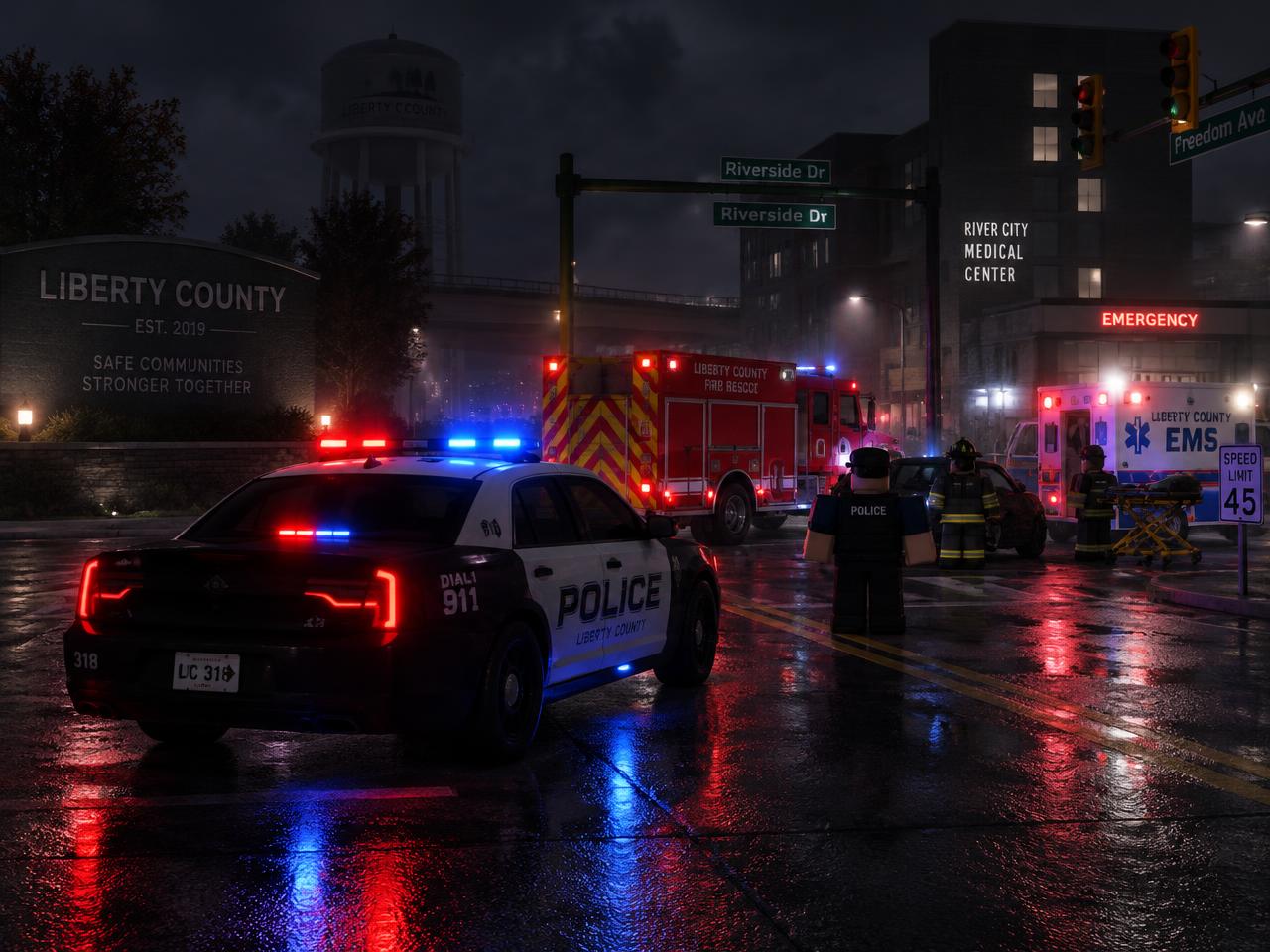 ER:LC emergency response scene at night